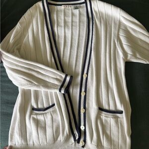 Talbots White Cardigan with Navy Trim